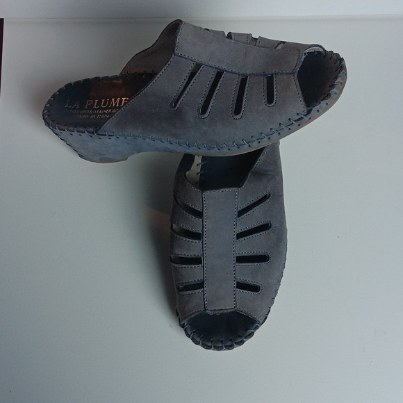 La Plume Sandals Womens 39 (US 9.) Blue Leather  Strap Slip On Wedge Heel - Picture 3 of 3